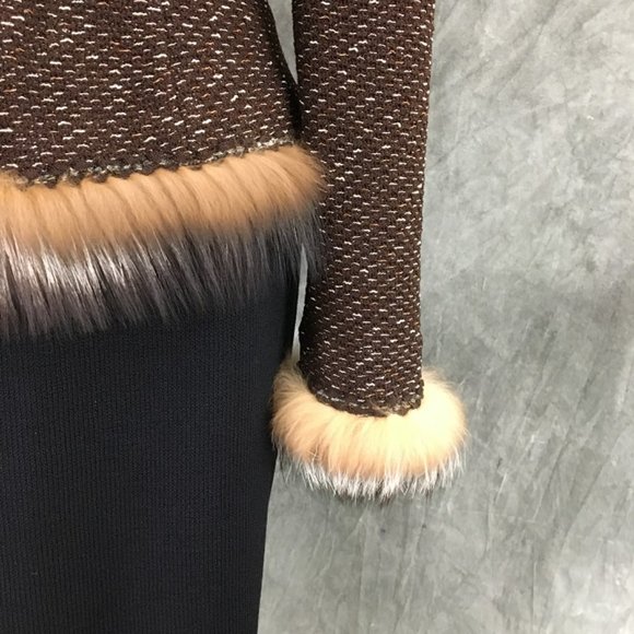 NEW St John couture fur knit brown suit jacket 2 - Picture 4 of 7
